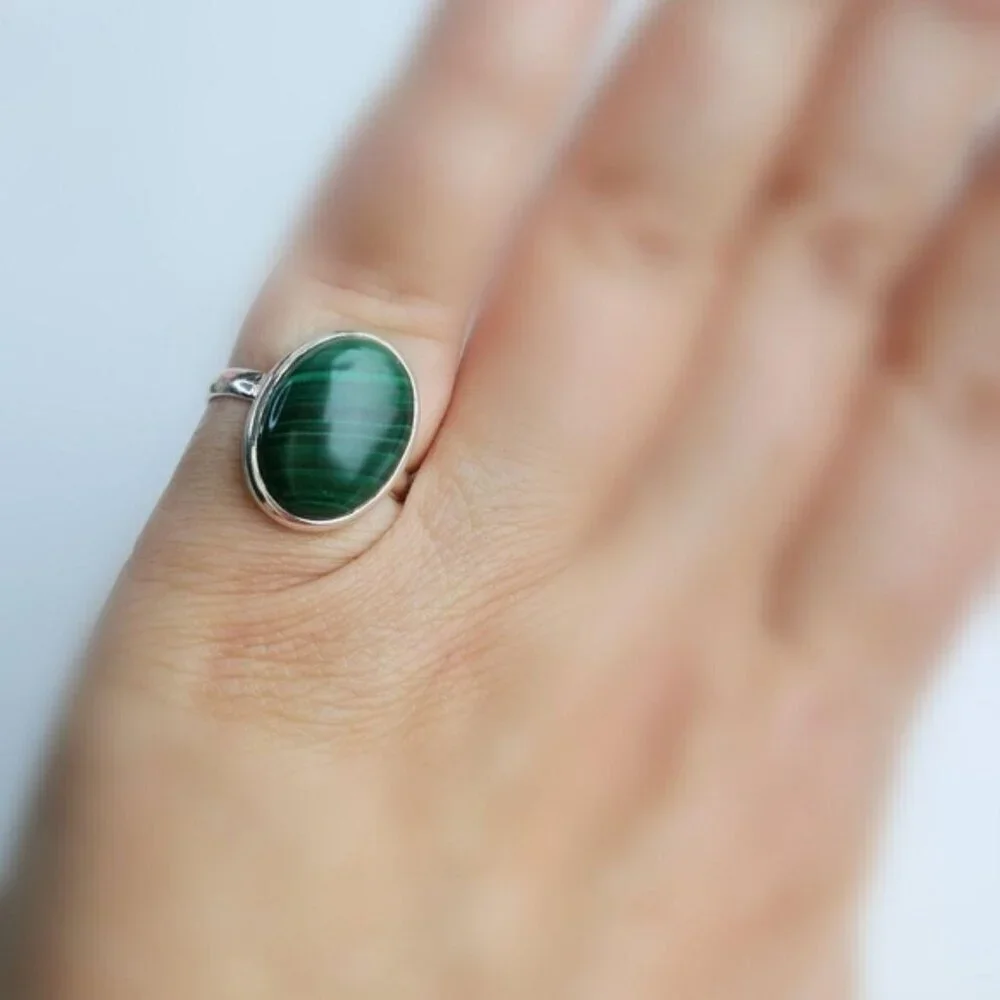 Sterling Silver Malachite Ring Size 6